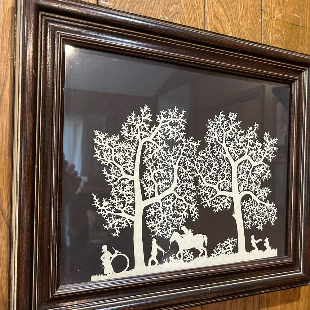 Vintage Scherenschnitte Paper Cutting Folk Art Framed 17” x 14.5”